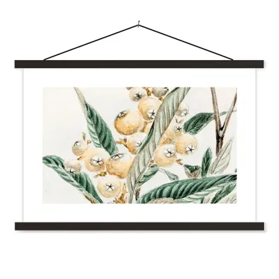 Produktbild von MuchoWow® Textilposter Beere - Japanisch - Blatt - Vintage 120x80 cm mit schwarzem Rahmen - Wanddeko