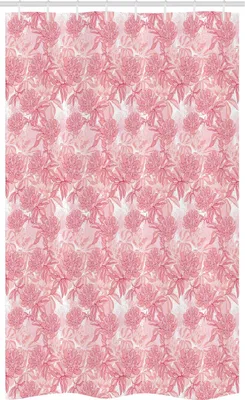 Produktbild von ABAKUHAUS Rose Schmaler Duschvorhang, Peony Foliage Romantische, Badezimmer Deko Set aus Stoff mit Haken, 120 x 180 cm, Magenta Weiß Puder Rosa