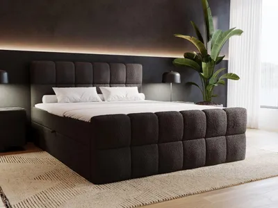 Produktbild von GrainGold Boxspringbett Alicante 160x200 cm - Bett 160x200, Kontinentalbett mit Bettkasten - Doppelbett mit Matratze - Bett mit Bouclé-Stoff - Schwarz