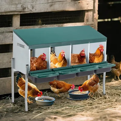 Produktbild von Hühnernistkasten mit 4 Nistfächern und Beinen Grün Metall Hühnerstall Legenest mit Abdeckung für Außenbereich 107x33x81 cm