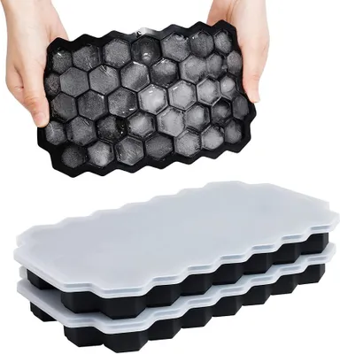 Produktbild von Stück Eiswürfelformen, Easy Release Eiswürfelschale, Silikon Eiswürfelform mit Deckel, Eiswürfel, Wiederverwendbare Eiswürfelform für Whisky, Cocktail, Milch, Saft und andere Getränke