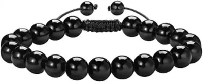 Immagine prodotto di INF Bracciale in Ossidiana Nera 8mm - Fatto a Mano Regolabile con Perline