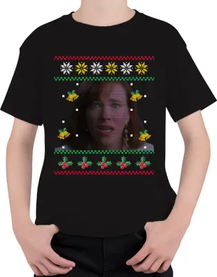 Produktbild von Kate Kevin Allein Zuhause Mutter - Ugly Christmas Sweater Weihnachten Uni Kinder T-Shirt, Schwarz, 140
