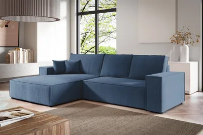 Produktbild von Ecksofa Schlafsofa CORUNIA Stoff Aragon Blau Ottomane Links
