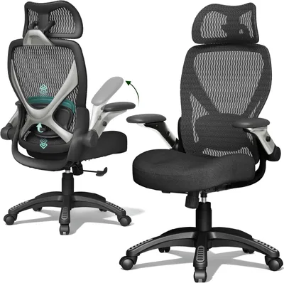 Immagine prodotto di Sedia da ufficio ergonomica con schienale alto e rivestimento in rete traspirante, braccioli regolabili e poggiatesta