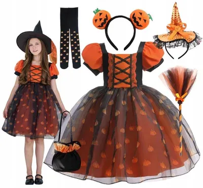 Produktbild von Hopki Hexen Kostüm für Mädchen Halloween Größe 134-140
