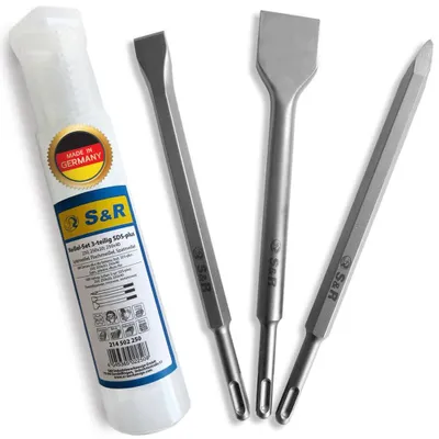 Produktbild von Nachhaltiges SDS-Plus-Meißelset: Flacher Meißel, Spitzmeißel und Flachmeißel für Renovierungs- und Abbrucharbeiten