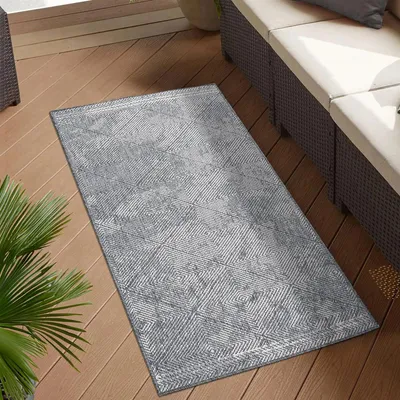 Produktbild von Teppich Outdoor Wetterfest - Grau - Wendeteppich - 80x150 cm - Rauten-Muster