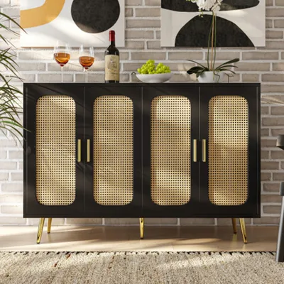Produktbild von Sideboard,Kommode Seitenwand-Aufbewahrungsschrank aus Rattan, Aufbewahrungsschrank aus Holz, unabhängiger Schrank,Wohnzimmer