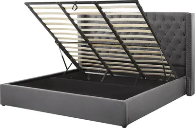 Obrázek produktu pro BELIANI Postel s úložným prostorem šedá 180 x 200 cm samet čalouněná manželská postel ložnice