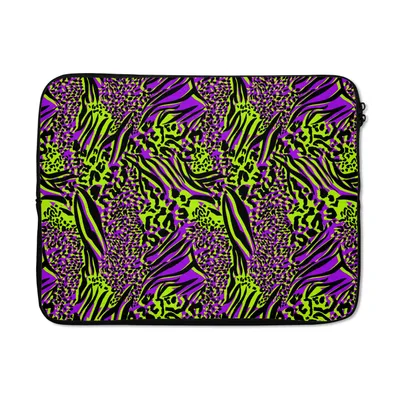 Produktbild von MuchoWow® Laptop Hülle 15 Zoll Tiermuster - Muster - Neon - Lila Laptoptasche - Laptoptasche - Sleeve - Rundum-Schutz