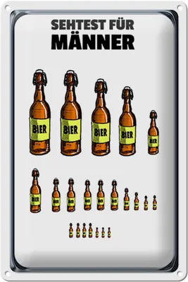 Produktbild von Blechschild Alkohol 20x30cm Sehtest für Männer Bierflaschen