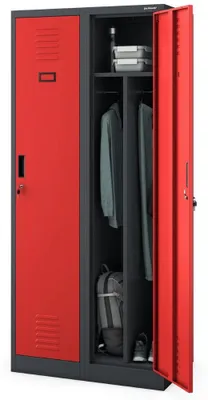 Produktbild von Umkleideschrank Spind KACPER 2 Abteile Etikettenhalter Lüftungsschlitze | Umkleidespind Metall Schließfachschrank Garderobenspind 180x80x50cm Anthrazit-Rot