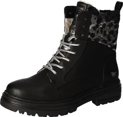 Produktbild von Mustang Damen Stiefelette warmer Plateau Schnürboot mit Leomuster 1404-605, Größe:37 EU, Farbe:Schwarz