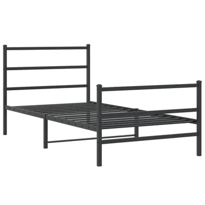 Zdjęcie produktu dla Metalowa rama łóżka z wezgłowiem i zanóżkiem, czarna, 100x190cm