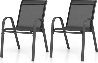 Produktbild von GOPLUS 2er Set Gartenstühle stapelbar, Bistrostuhl Balkonstuhl aus Textilene bis 150kg, Stapelstuhl mit Rückenlehne und Armlehn, Schwarz