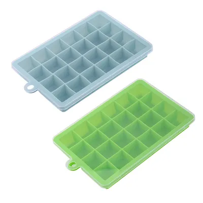 Produktbild von Eiswürfelform Silikon Würfel - 2er Pack, BPA frei, Leichtes Herauslösen der Eiswürfel, Silikon Form(Grün + Hellblau, 24 Gitter)