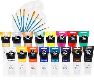Produktbild von CREATEST Acrylfarben-Set 16x75 ml inkl. Pinsel & Mischpalette wasserfest
