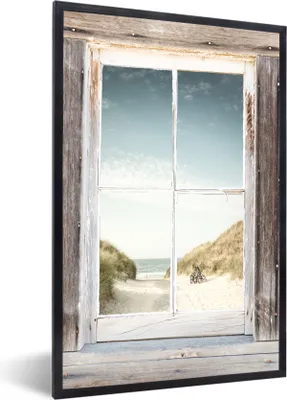 Produktbild von MuchoWow® Gerahmtes Poster Aussicht - Strand - Fahrrad 20x30 cm - Poster mit Schwarzem Bilderrahmen Wandposter Rahmen Foto Bilder - Drucken - Bilder Poster im Rahmen