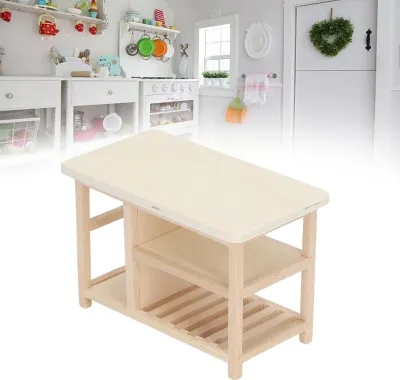 Immagine prodotto di Tavolo portaoggetti per casa delle bambole in scala 1:12 in legno, mobili in miniatura non verniciati