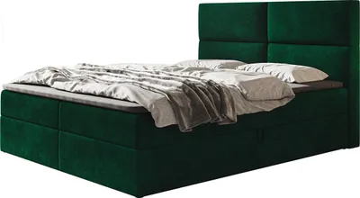 Produktbild von Boxspringbett LIZBONA mit 2 Bettkästen, Polsterbett Maße: 140x200, Farbe: Dunkelgrün, Velourstoff, Doppelbett mit Bonell-Matratze