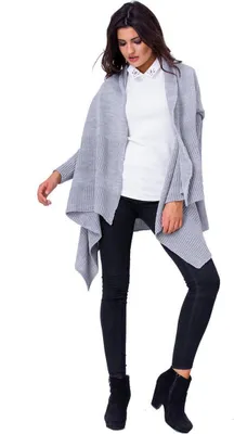 Produktbild von Damen Strick-Jacke Umhang Cardigan Asymmetrisch; Grau/S/M/L