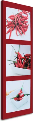 Produktbild von Leinwandbild rote chilischoten auf rotem hintergrund 40x120 cm Feeby rot wandbild bereit zum aufhängen
