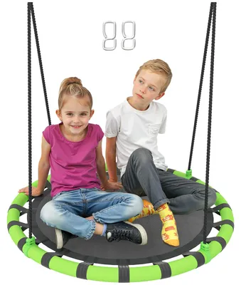 Image de Balançoire en forme de nid AIYAPLAY Ø 100 cm, balançoire en forme de soucoupe, réglable, pour enfants, noire