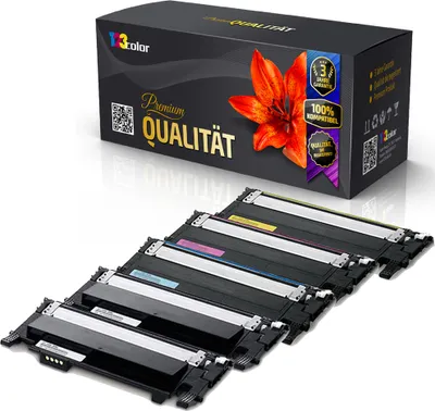 A product shot of toner cartridges and their packaging.