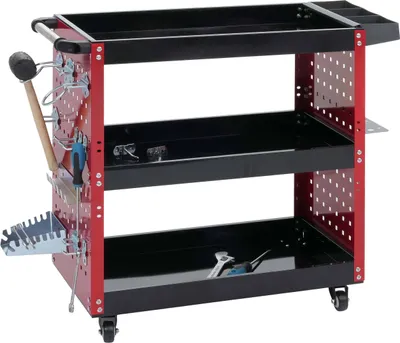 Produktbild von Wózek narzędziowy HWC-M26, wózek warsztatowy, kółka uchwyt 3 półki perforowana kratka, stal 73x90x35cm czerwony