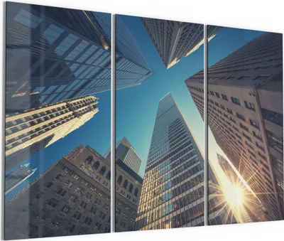 Produktbild von DEQORI Glasbild Echtglas 3x50x100 cm 'Wall Street Wolkenkratzer' Wandbilder XXL groß
