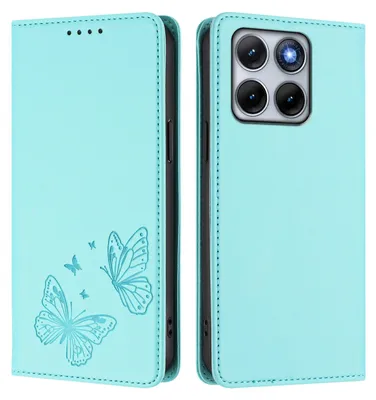 Image de Étui en cuir pour Motorola Edge 70 Fusion, étui de protection type portefeuille en cuir gaufré « papillon » avec support, couleur turquoise