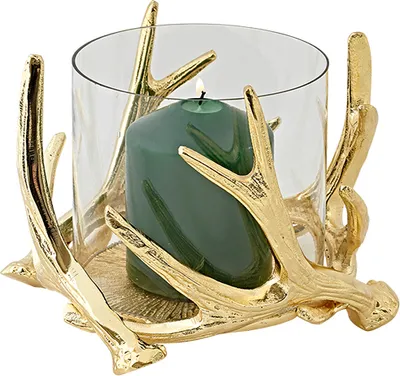 Produktbild von Windlicht Kingston, Geweih-Design, Aluminium vernickelt, goldfarben, mit Glas, Höhe 15 cm, ø 19 cm
