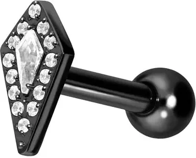 Produktbild von Ohrpiercing Titan Ohrpiercing mit Innengewinde KRISTALLSCHILD Schwarz Stablänge: 8mm