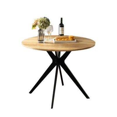 Image de Meubles Cosy Table à manger ronde vintage pour 4 personnes en chêne et métal noir - CLIFT