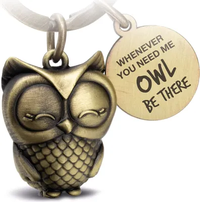 Produktbild von FABACH Eule Schlüsselanhänger Owly mit Gravur - Süßer Schlüsselanhänger Eule - Freundschaft und Liebe Glücksbringer aus Metall für Frauen in Bronze - Whenever You Need me owl be There