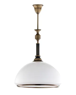 Produktbild von JUPITER ZEUS Hängeleuchte Klassisch 1-flammig E27 Pendelleuchte Vintage Retro Landhausstil Altgold Messing Patiniert Glas Weiß