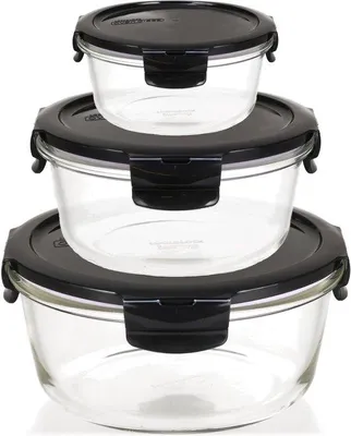 Immagine prodotto di Set di 3 contenitori per alimenti in vetro borosilicato Unyqoos®, con coperchi – capacità: 130/650/950 ml, adatti al forno, al microonde, al congelatore e alla lavastoviglie, resistenti al calore fino a 400°C