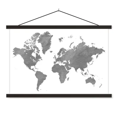 Produktbild von MuchoWow® Textilposter Weltkarte - Grau - Vintage 120x80 cm mit schwarzem Rahmen - Wanddeko