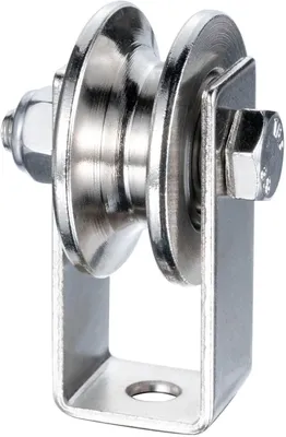 Imagen del producto de Rodillo de 40 mm con 2 rodamientos, de acero inoxidable, para cables de acero de 8 mm, con una capacidad de carga de 200 kg, ideal para equipos de fitness y elevación