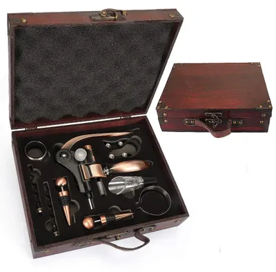 Imagen del producto de Kit de accesorios para abridores de vino con caja de madera – Set completo para vino
