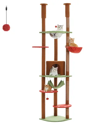 Produktbild von Kratzbaum für Katzen - Höhenverstellbarer XXL Kletterbaum - 236–258 cm - Mehrstöckig - Sisal Kratzstämme - Große Kuschelhöhle & Hängematte
