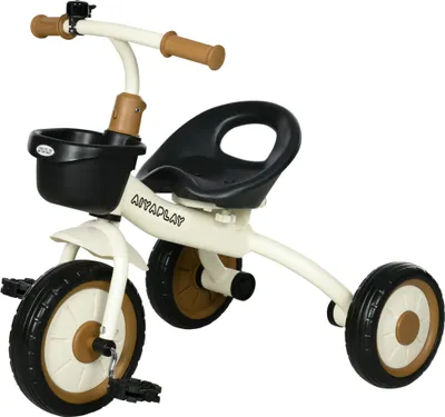 Produktbild von Dreirad für Kinder 2-5 Jahre, höhenverstellbarer Sitz, Klingel, Fahrradkorb, Metallrahmen, Weiß