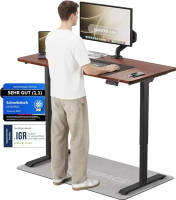 Produktbild von DESKSPACE PRO Elektrisch höhenverstellbarer Schreibtisch – 140x70 cm Memory & Kollisionsschutz, Computertisch Mahagoni Tischplatte / Schwarze Gestell