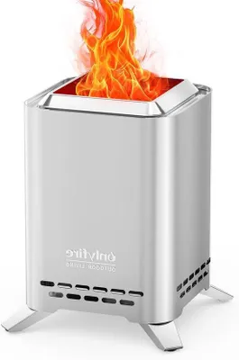 Produktbild von Multi-Funktionale Feuerstelle mit Edelstahl-Topf und Transporttasche - Pellet- oder Holz-Heimschaupunkt - Innen- und Außen-Rauchkamin - Silber.