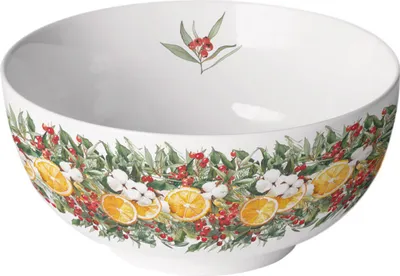 Produktbild von Schale Porzellan 14x6,5cm mit Orangen & Beeren Motiv Weiß / Bunt