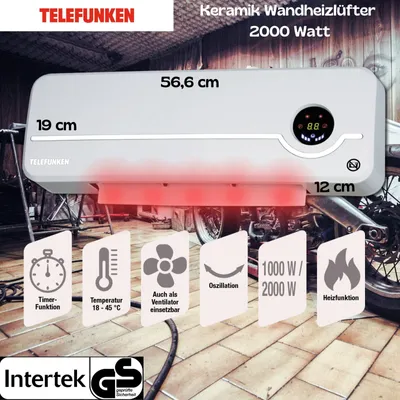 Produktbild von Telefunken Keramik Wandheizlüfter TKWH 2000 Watt