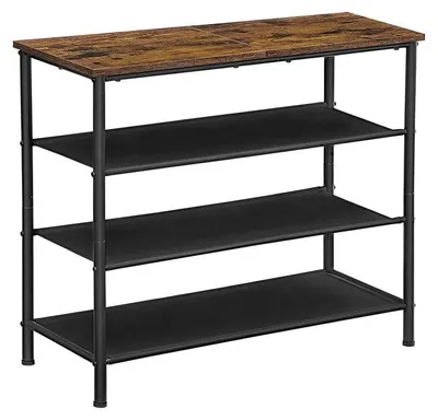 Zdjęcie produktu dla Półka na buty z 3 półkami – kolor brązowy/czarny w stylu vintage – wymiary: 75 x 30 x 71 cm