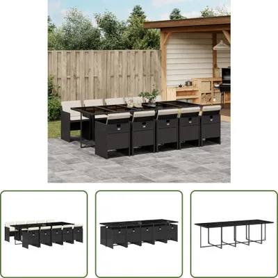 Produktbild von The Living Store 11-tlg. Garten-Essgruppe mit Kissen Schwarz Poly Rattan