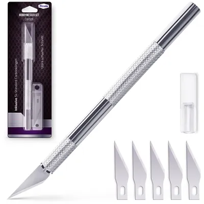 Skalpell mit 5 Ersatzklingen, Bastelmesser, Silber, DIY